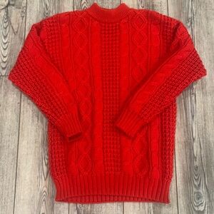 80s/90s Vintage Red Cable Knit Sweater by Huntington Ridge – Small